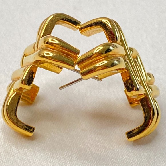 Avon Earrings Gold Tone Double-X Pattern Posts - Picture 3 of 5